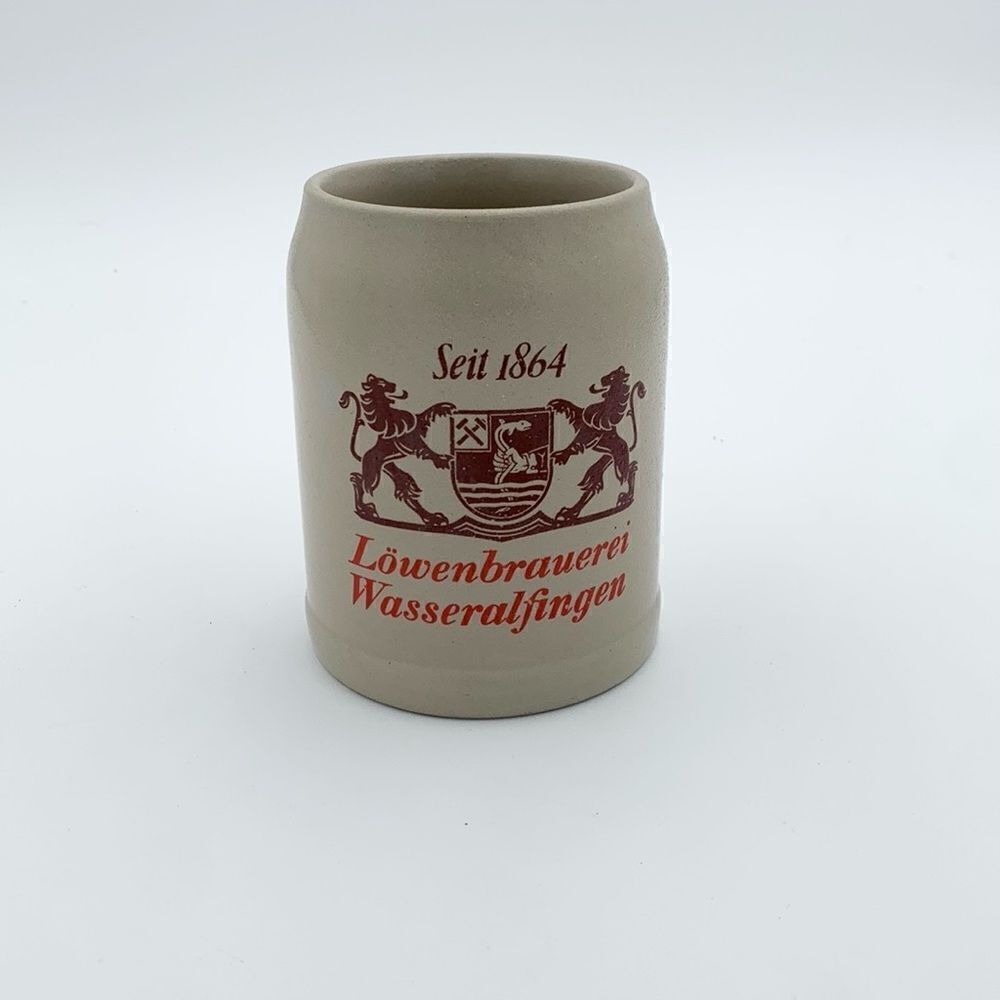Vintage German stoneware beer stine mug Lowenbrauerei Wasseralfingen Seit 1864